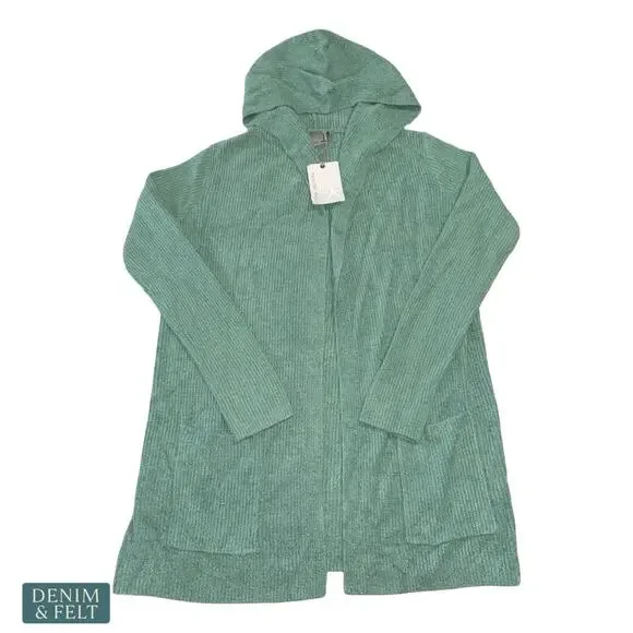 NEW Barefoot Dreams CozyChic Ultra Lite Hooded Ribbed Cardigan Aquamarine XS - Picture 5 of 11